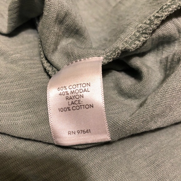 J Jill Green Grey Taupe Lace V-Neck Tee Short Sleeve Top Womens Size Large - Picture 7 of 8